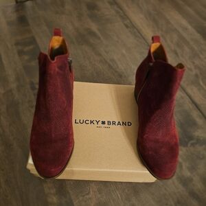 Lucky Brand Dark Red Leather Basel Ankle Boots 9W New In Box